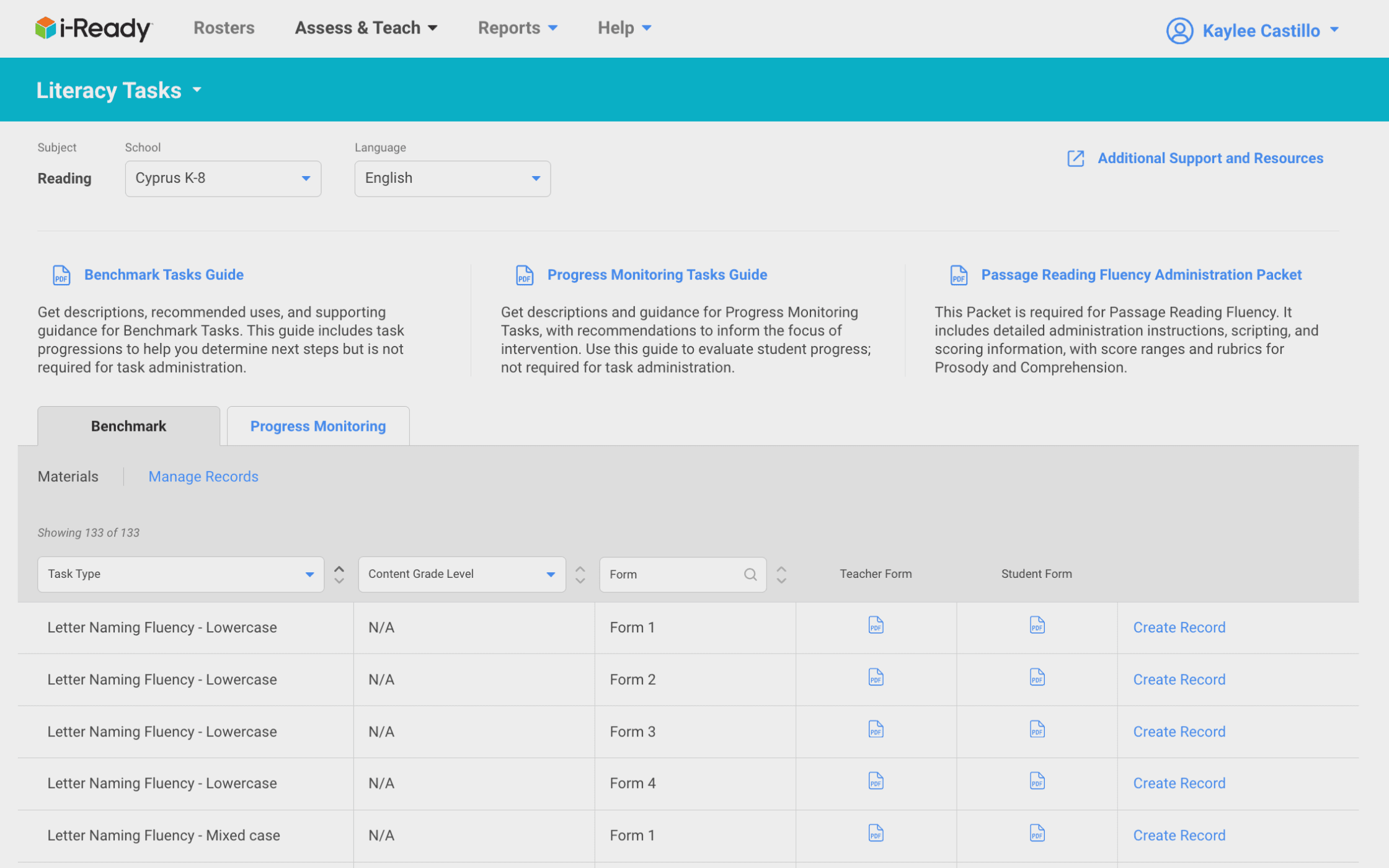 Curriculum Associates student dashboard